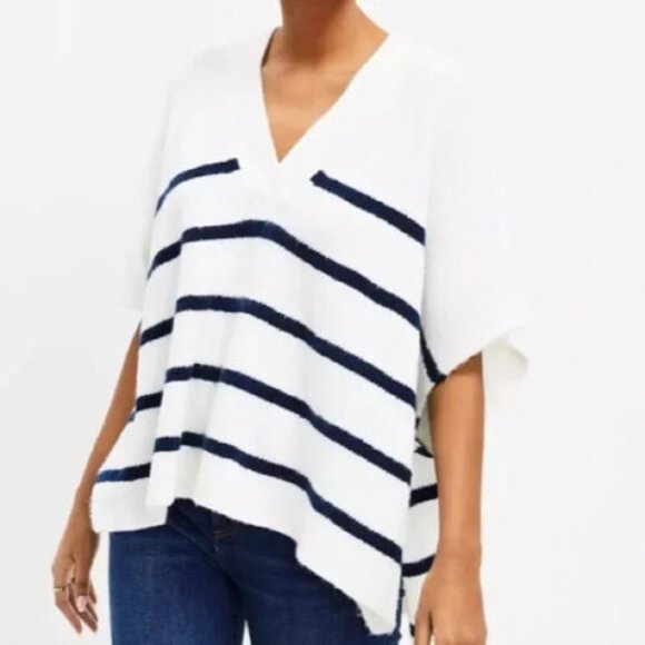 Ann Taylor LOFT -Women's Striped Knit Wrap - Whisper White & Navy - Size M/L - Picture 1 of 8